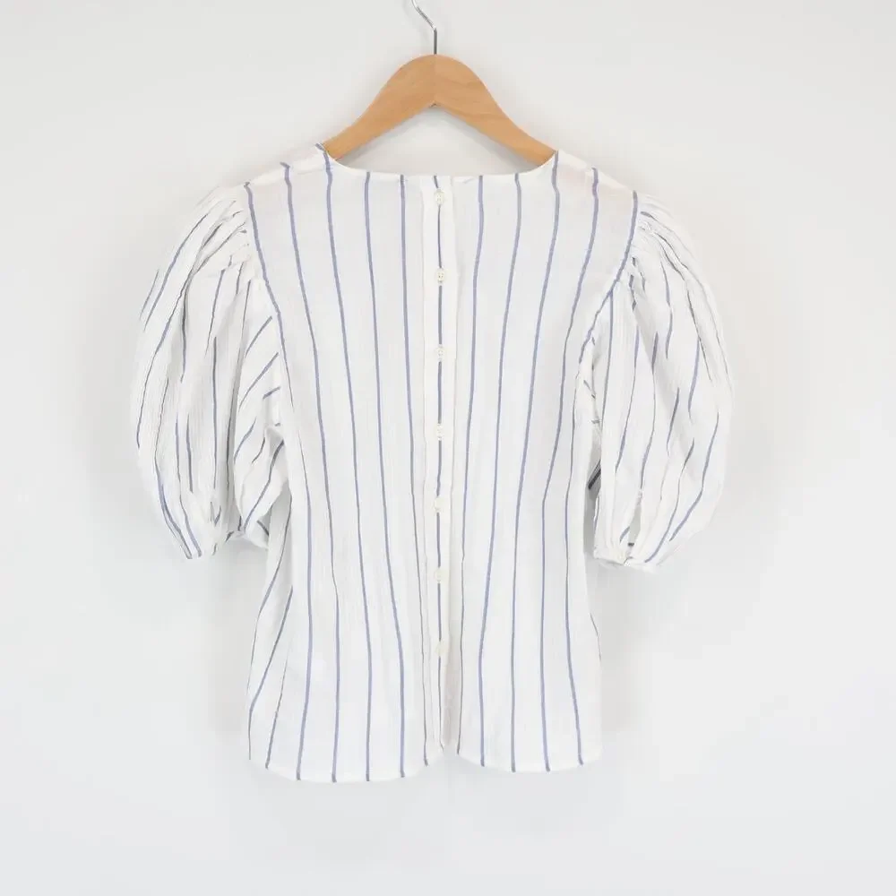 J.Crew Puff Sleeve Stripe Sheer Gauze Ivory Top Size Small NWT